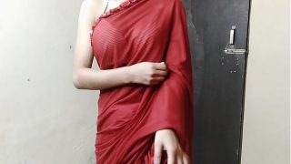 hot indian desi girl in red sare and her huge cock boy friend having hardcore fucking
